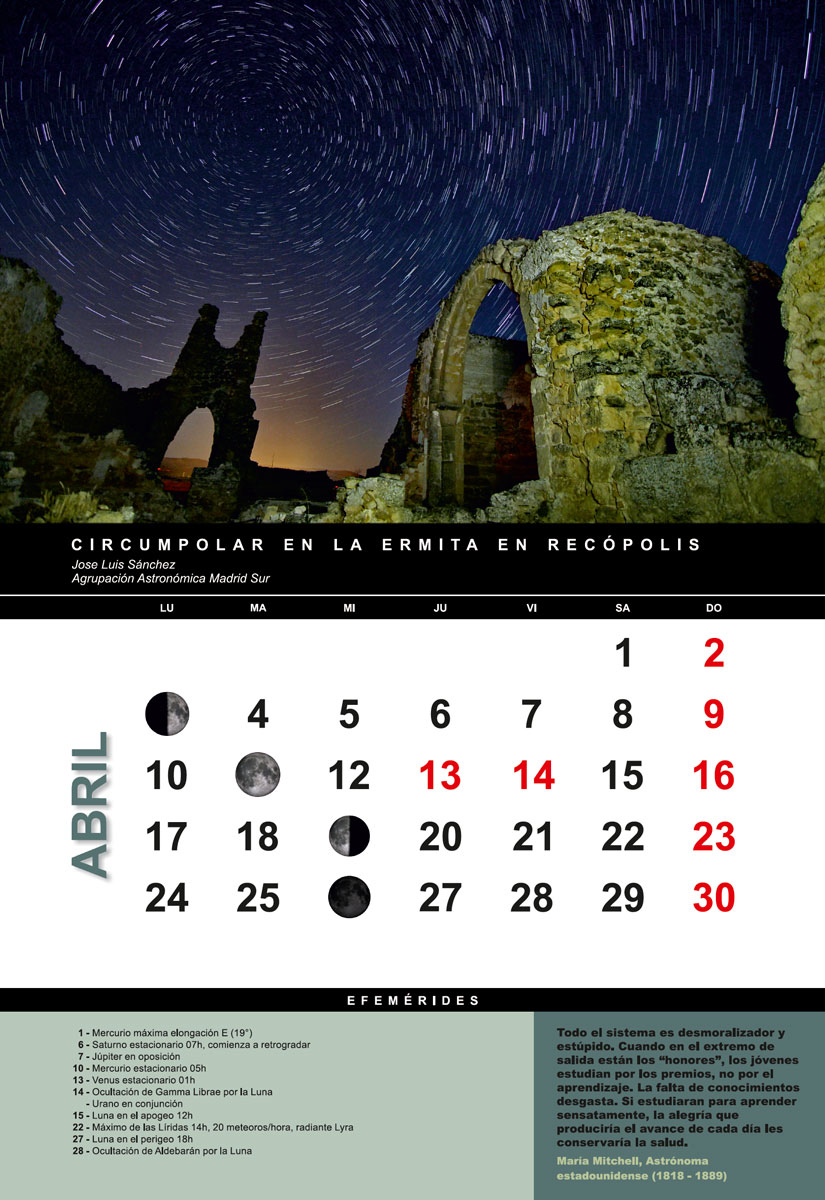 Mes de abril en el Astrocalendario 2017 de la FAAE