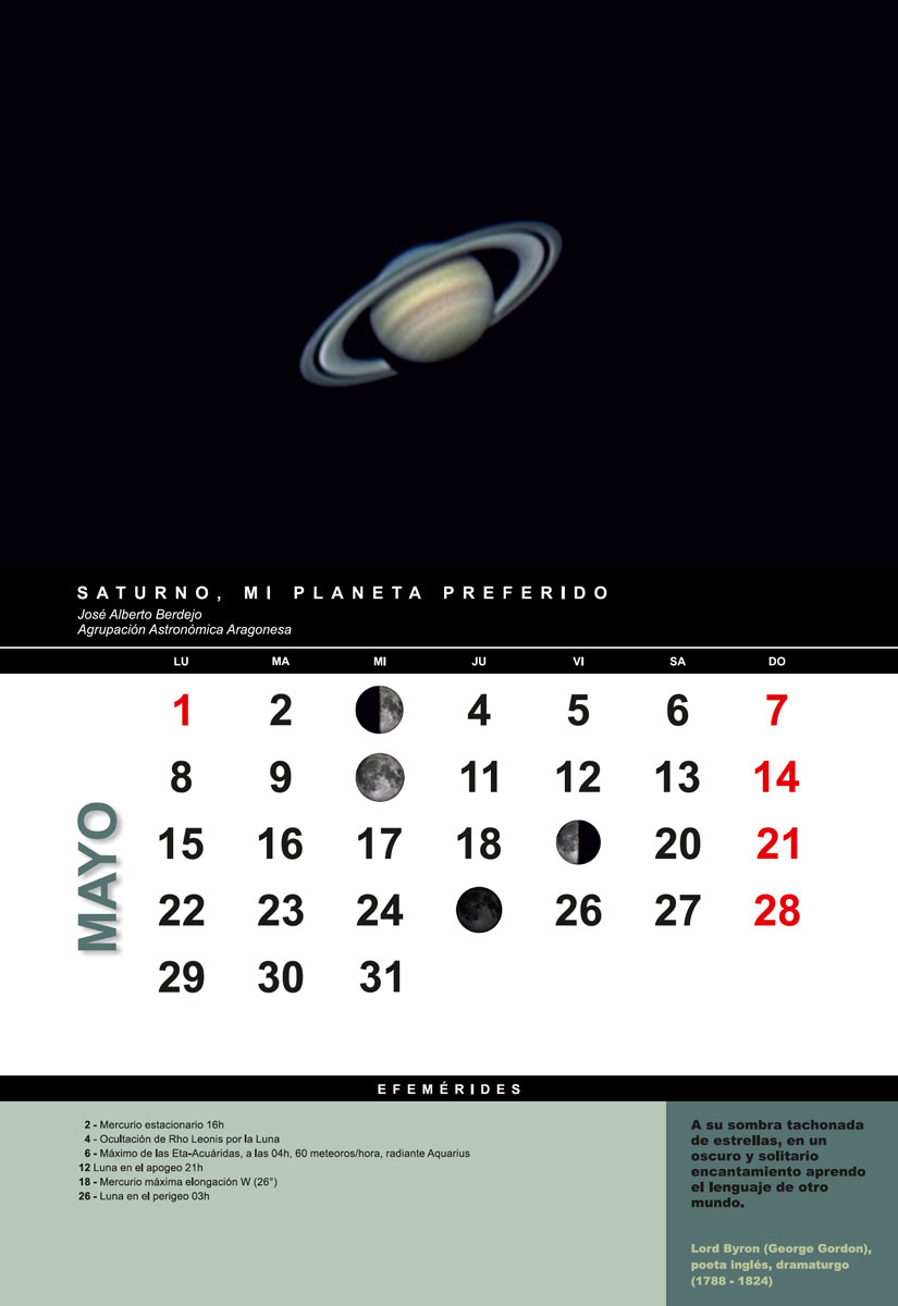 Mes de mayo en el Astrocalendario 2017 de la FAAE