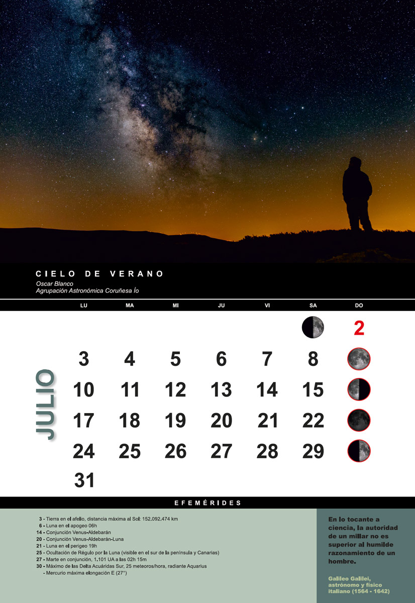 Mes de julio en el Astrocalendario 2017 de la FAAE