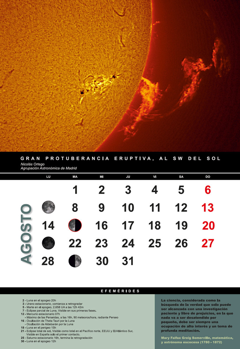 Mes de agosto en el Astrocalendario 2017 de la FAAE