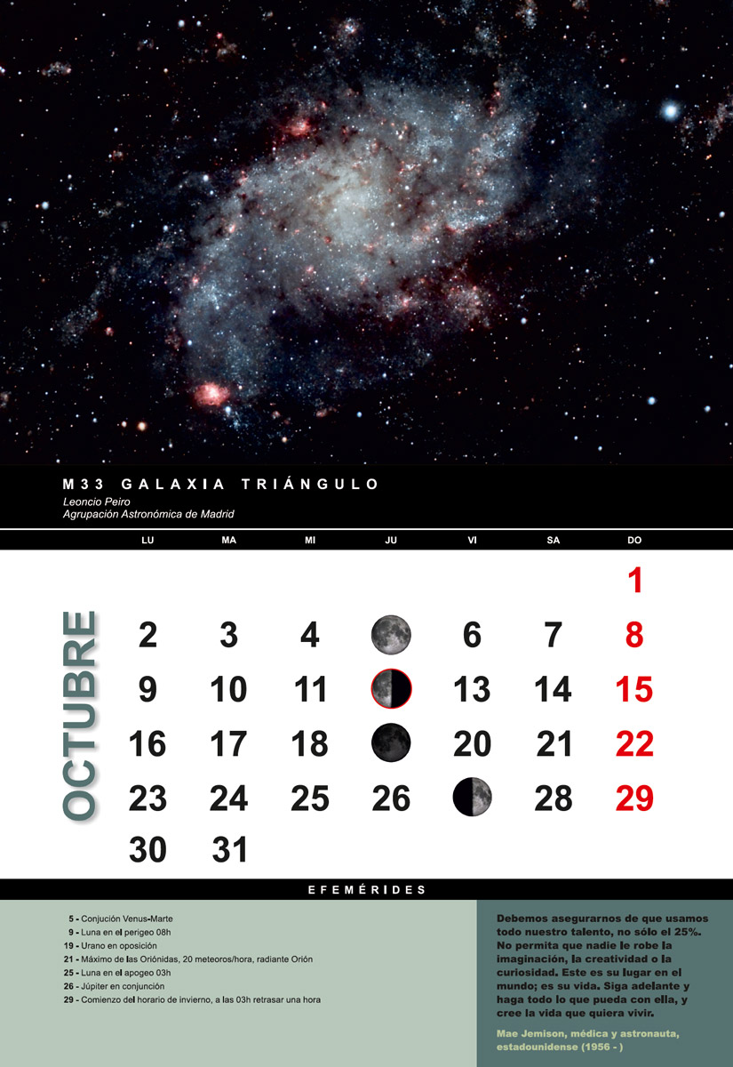 Mes de octubre en el Astrocalendario 2017 de la FAAE