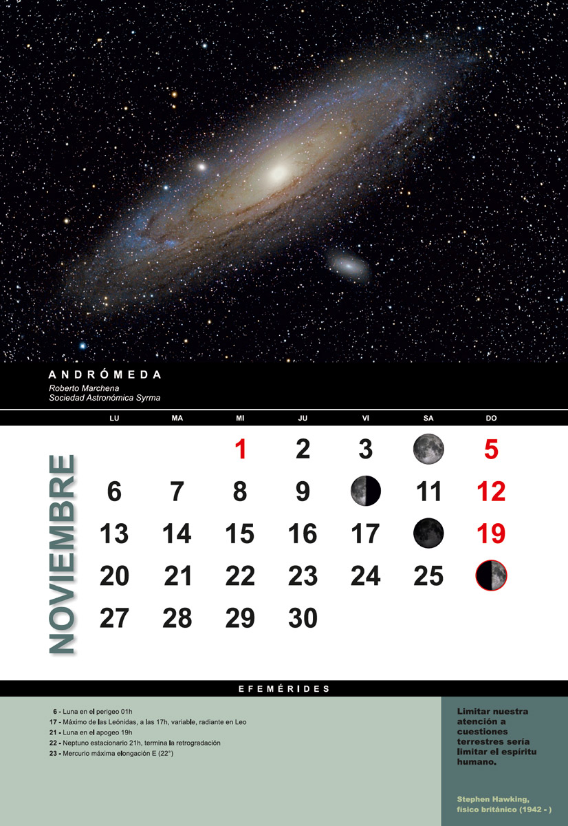 Mes de noviembre en el Astrocalendario 2017 de la FAAE