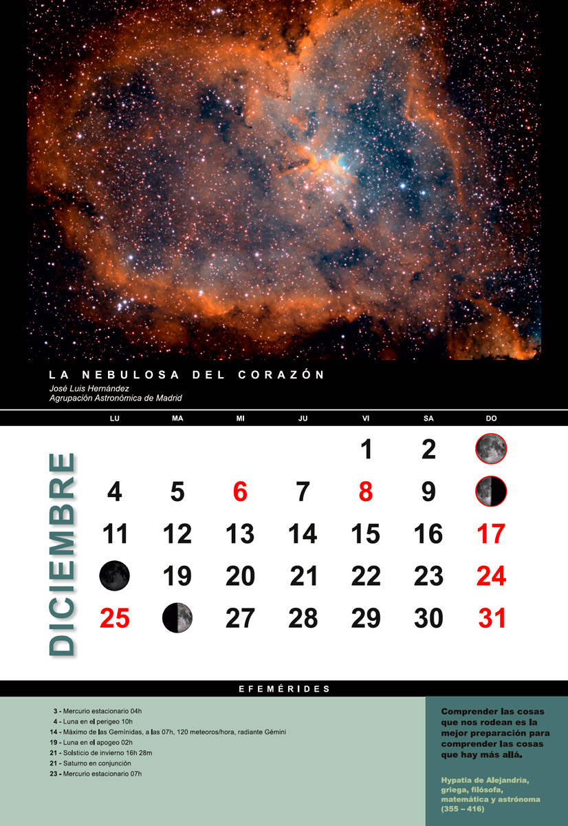 Mes de diciembre en el Astrocalendario 2017 de la FAAE