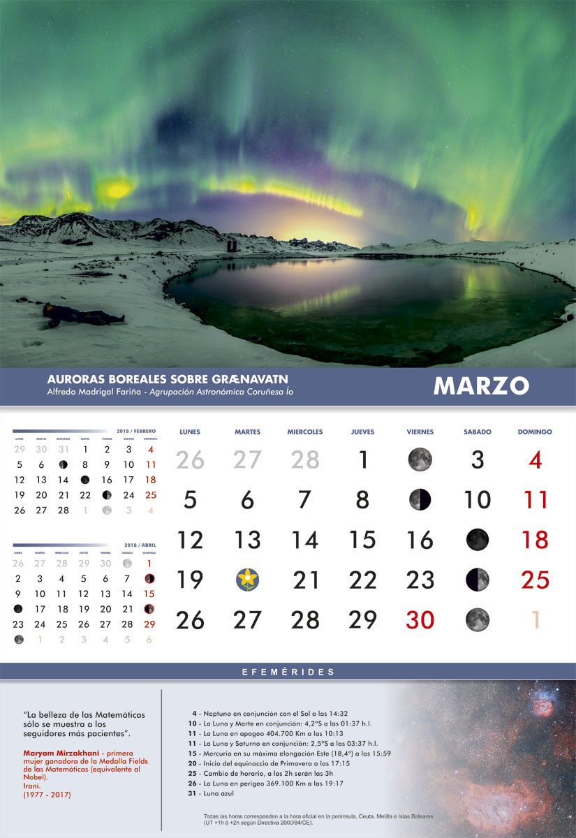 Mes de marzo en el Astrocalendario 2018 de la FAAE