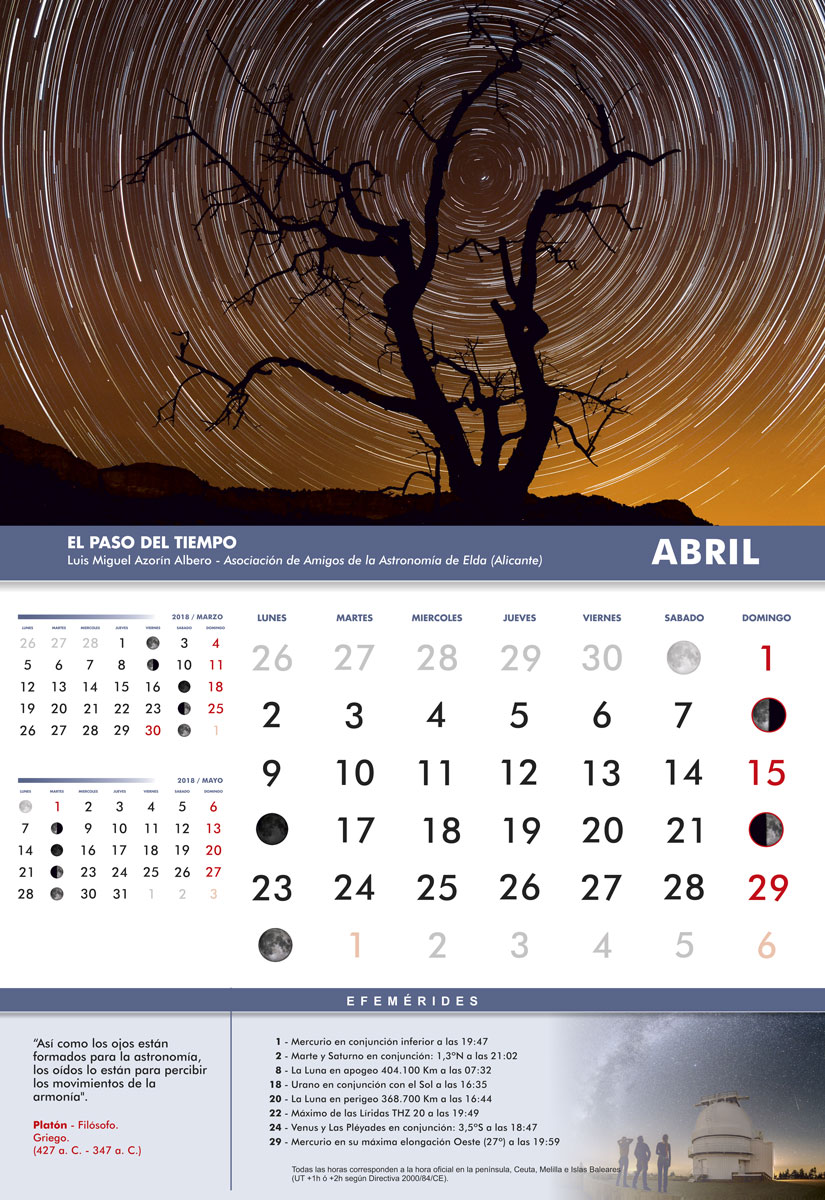 Mes de abril en el Astrocalendario 2018 de la FAAE